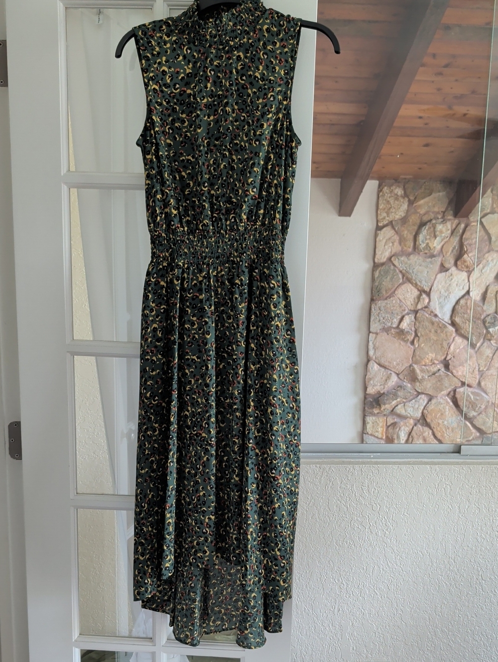 Nanette Lepore Dark Green Sleeveless Leopard-Print Midi Dress